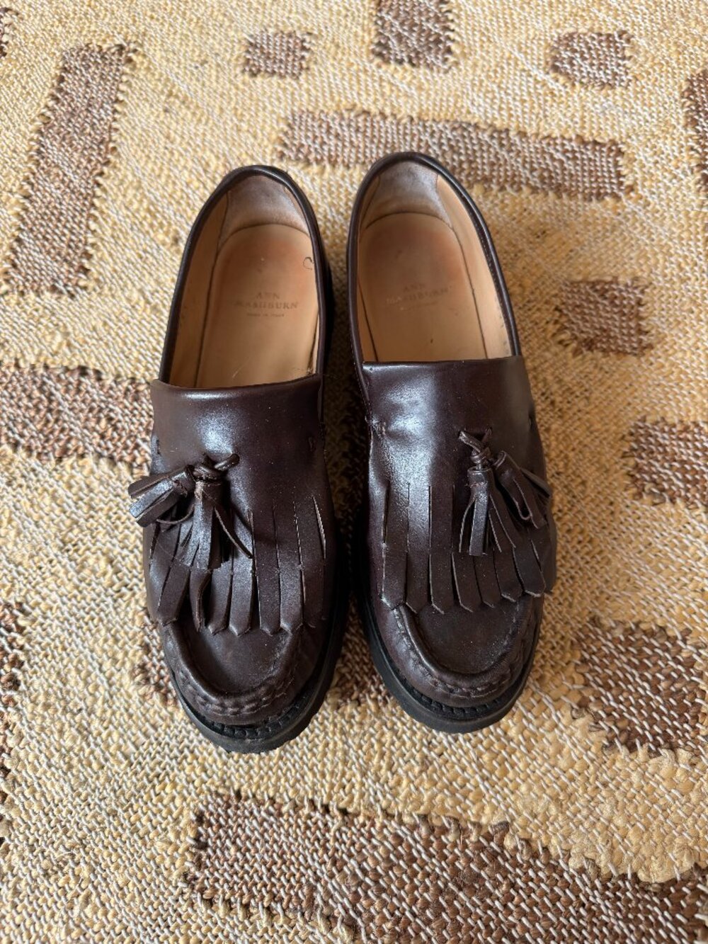 Ann Mashburn lug sole brown loafers size 38 8 tassel kiltie
